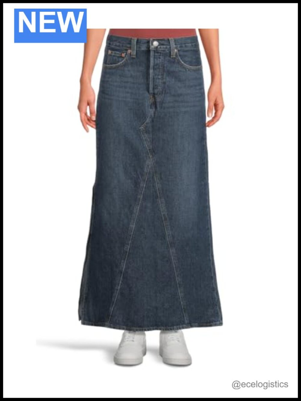 Levi's Cotton Blend High Rise Maxi Denim Skirt with Slit